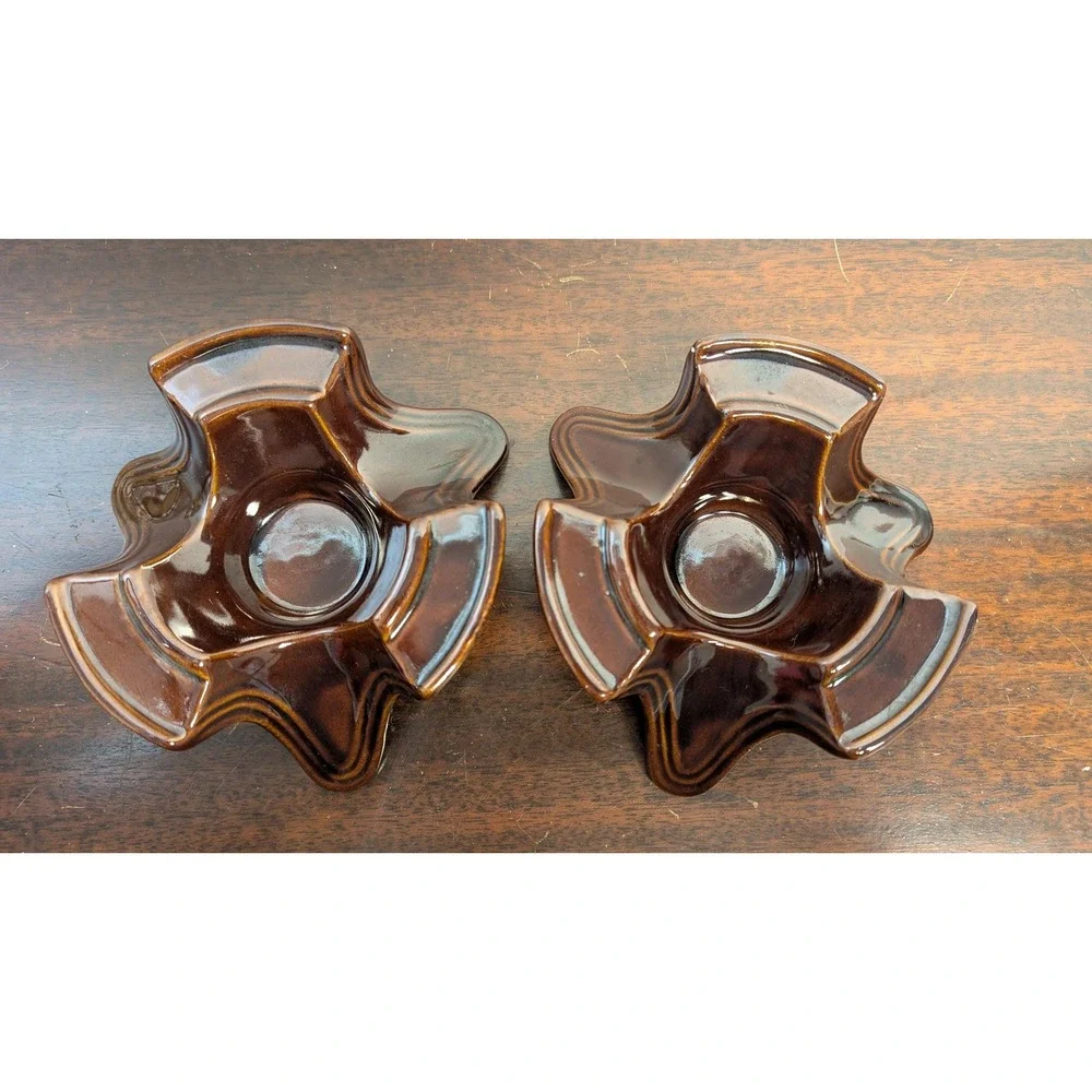 Vintage Brown Drip Glaze USA Pottery Candle Holders, Mid Century Rustic Decor
